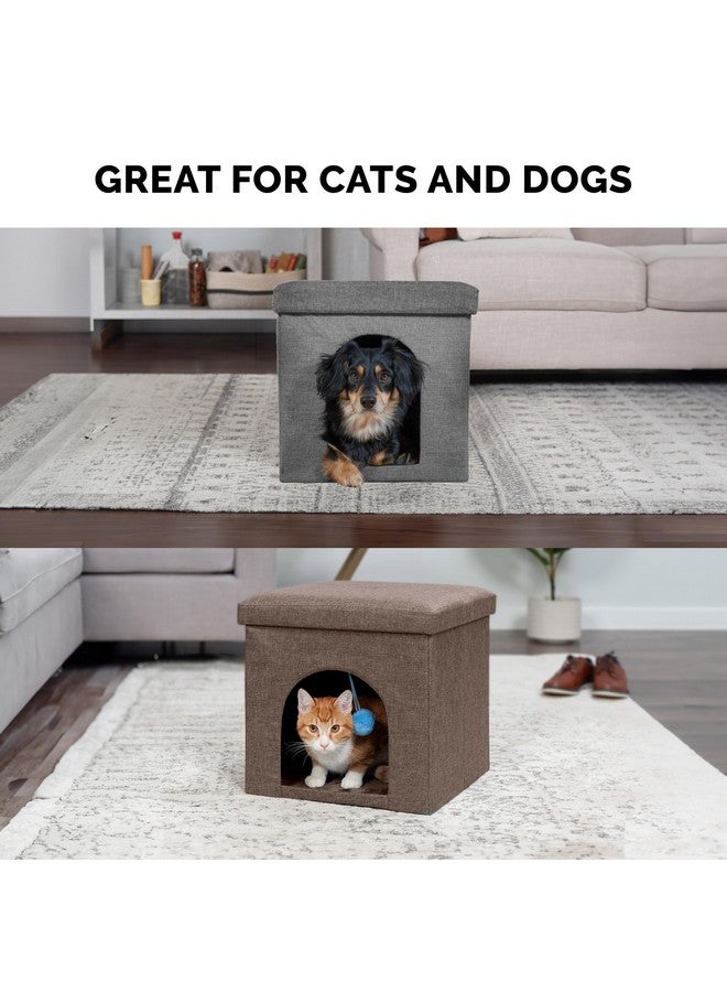 بيت حيوانات أليفة من فورهافن للقطط والكلاب الصغيرة التي تعيش داخل المنزل، قابل للطي والطي مع لعبة كرة مخملية - مسند أقدام لغرفة المعيشة - بني جوز الهند، صغير - Image 5