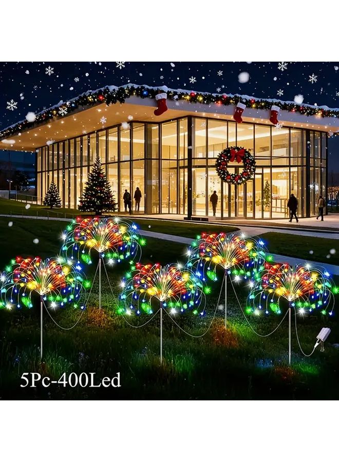 400 مصباح LED 5 قطع أضواء الألعاب النارية الشمسية متعددة الألوان 8 أوضاع مستشعر ذكي ديكور خارجي للحدائق - Image 1