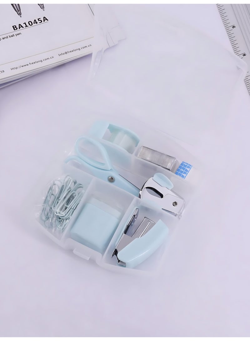 الآلة الصغيرة مجموعة أدوات مكتبية محمولة تتكون من مقص، وموزع شريط لاصق، وثقب ورق، ومبراة أقلام رصاص، ودباسة صغيرة، مناسبة للاستخدام في المدرسة والمنزل والمكتب (خضراء) - Image 2