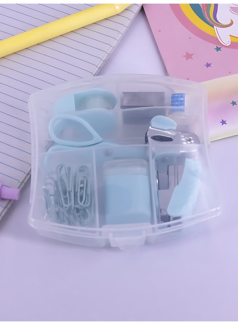 الآلة الصغيرة مجموعة أدوات مكتبية محمولة تتكون من مقص، وموزع شريط لاصق، وثقب ورق، ومبراة أقلام رصاص، ودباسة صغيرة، مناسبة للاستخدام في المدرسة والمنزل والمكتب (خضراء) - Image 3