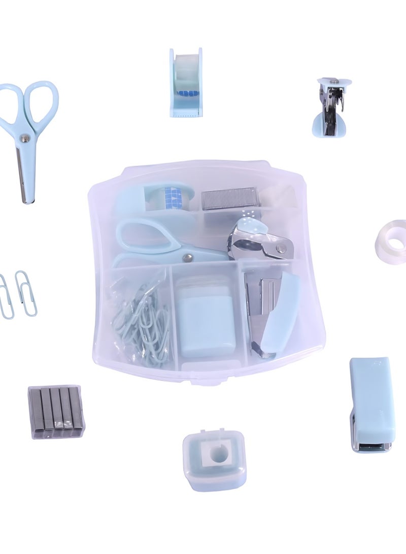 الآلة الصغيرة مجموعة أدوات مكتبية محمولة تتكون من مقص، وموزع شريط لاصق، وثقب ورق، ومبراة أقلام رصاص، ودباسة صغيرة، مناسبة للاستخدام في المدرسة والمنزل والمكتب (خضراء) - Image 1