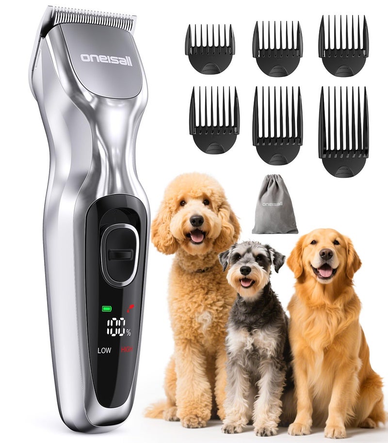 oneisall Dog Grooming Clippers for Thick Heavy CoatsLow Noise Cordless Dog Grooming Kit with Metal Blades All Stainless Steel 2 Speeds