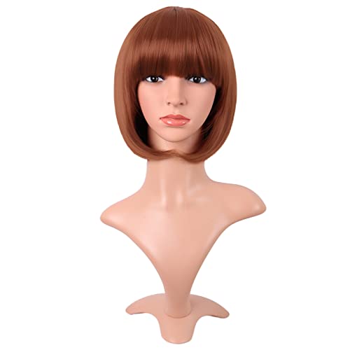 MapofBeauty 12 Inch 30 cm Fashion Lady Short Straight Synthetic Flat Bangs Bob Wig Ginger Orange - Image 1