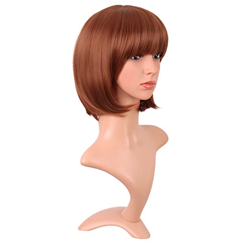 MapofBeauty 12 Inch 30 cm Fashion Lady Short Straight Synthetic Flat Bangs Bob Wig Ginger Orange - Image 3
