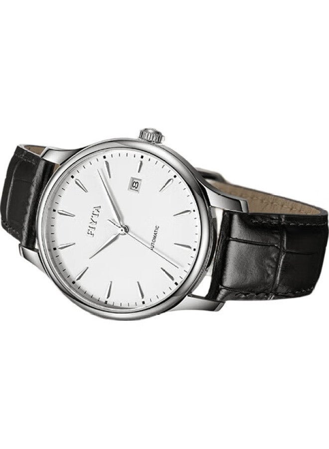 FIYTA Classic Series Calendar White Dial With Black Strap, Automatic Men'S Mechanical Watch, Business Casual, Holiday Gift - Image 1