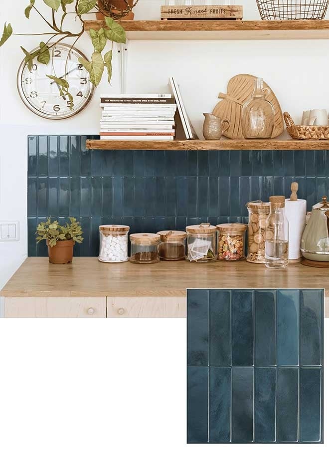 رَوَائِد بلاط خلفية للمطبخ قابل للتقشير واللصق، 5 صفائح ثلاثية الأبعاد ذاتية اللصق، بلاط لاصق للجدران في المطبخ والحمام، مقاس 23 × 29 سم - Image 1