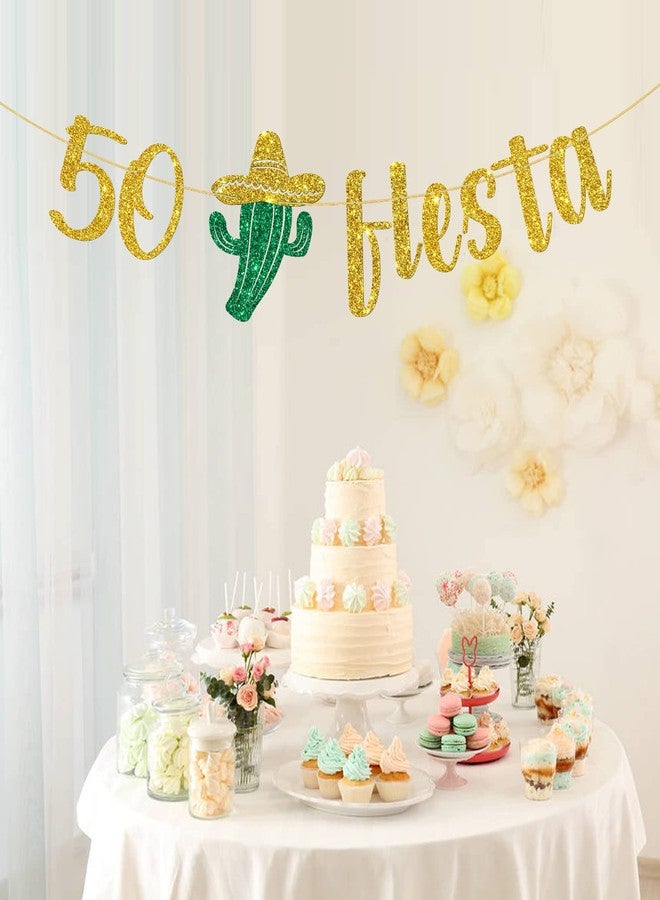 WeBenison 50 Fiesta Banner/Mexican 50th Birthday Banner/Taco Bout 50 Birthday Party Decoration Supplies Gold Glitter - Image 4