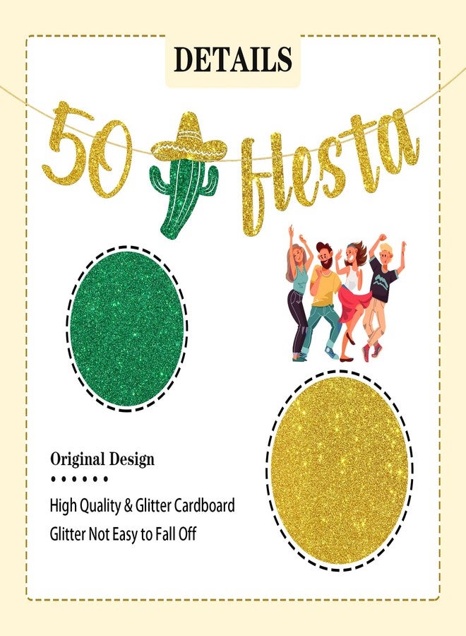 WeBenison 50 Fiesta Banner/Mexican 50th Birthday Banner/Taco Bout 50 Birthday Party Decoration Supplies Gold Glitter - Image 2