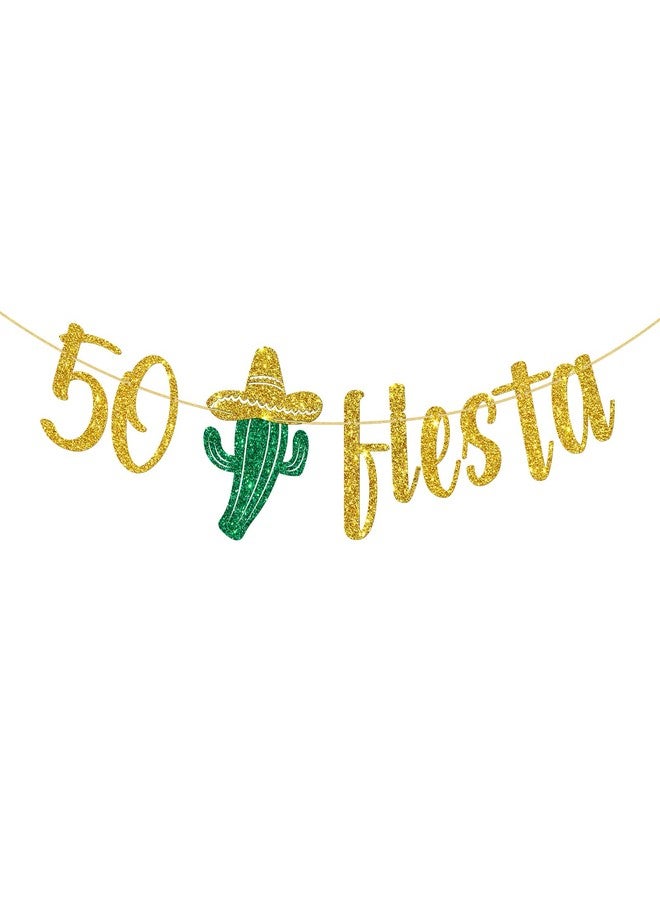 WeBenison 50 Fiesta Banner/Mexican 50th Birthday Banner/Taco Bout 50 Birthday Party Decoration Supplies Gold Glitter - Image 1