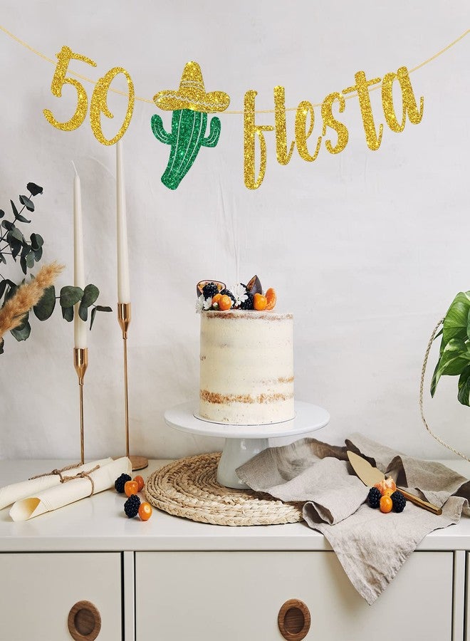 WeBenison 50 Fiesta Banner/Mexican 50th Birthday Banner/Taco Bout 50 Birthday Party Decoration Supplies Gold Glitter - Image 3