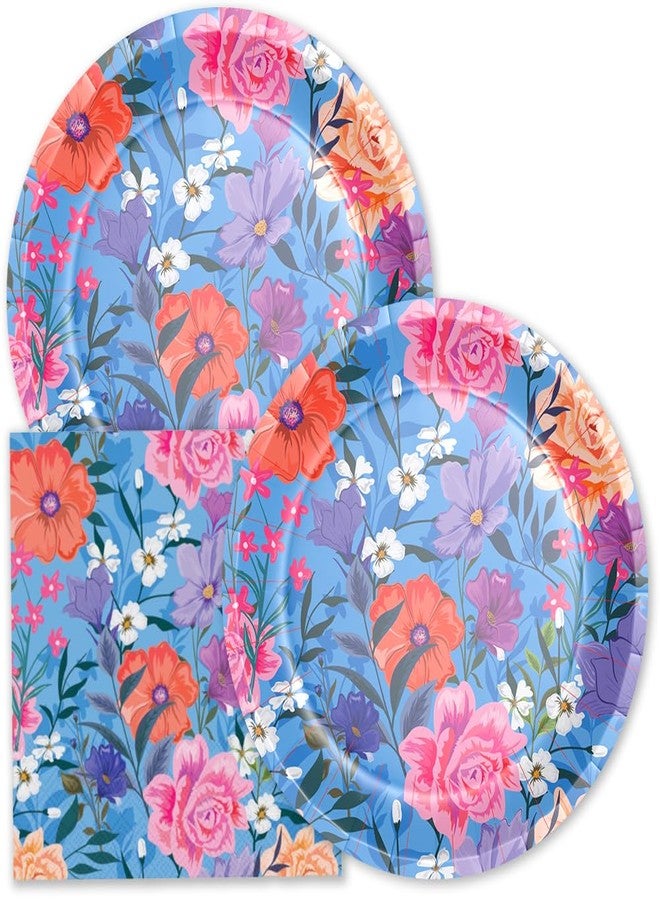 Stonehouse Collection | Blue Floral Paper Plates and Napkins |20 9" Paper Plates & 20 Napkins | 40 PCS Total | Disposable (Blue Floral) - Image 1
