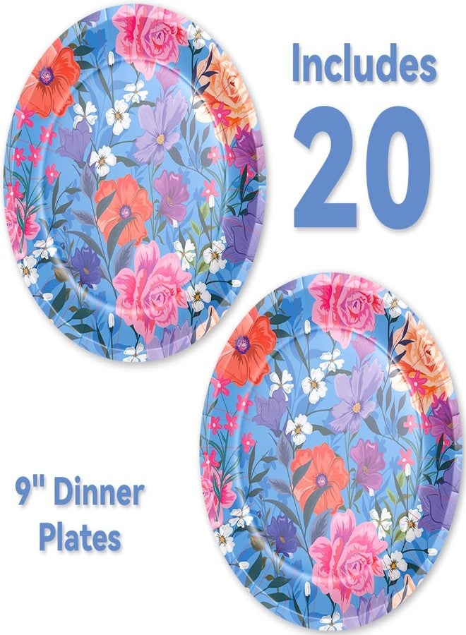 Stonehouse Collection | Blue Floral Paper Plates and Napkins |20 9" Paper Plates & 20 Napkins | 40 PCS Total | Disposable (Blue Floral) - Image 2