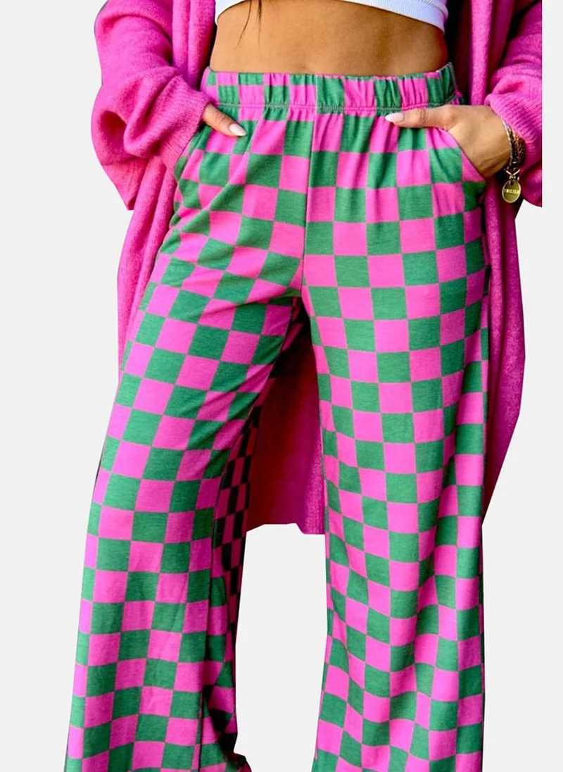 YUNIQEE Pink Checked Casual Trousers
