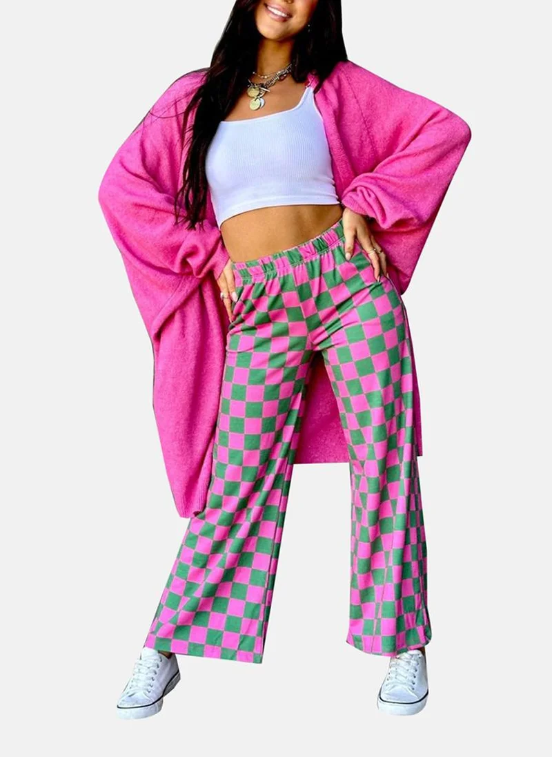 YUNIQEE Pink Checked Casual Trousers