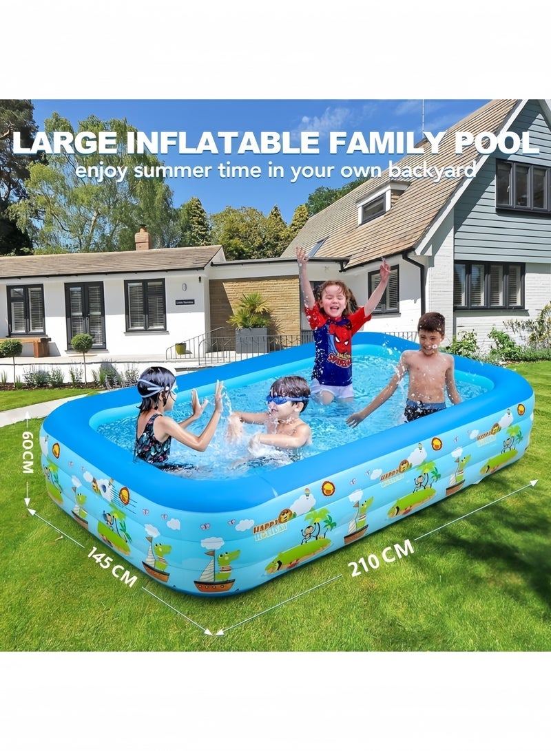 GGEROU Inflatable Swimming Pools,Adult Thickened Family Swimming Pool,Toddler Swimming Pool,Swimming Pool with Built-in Removable Air Pump, 210x145x60cm - Image 5