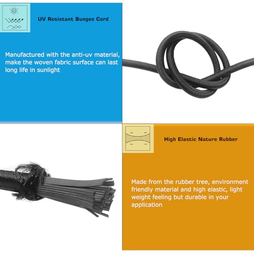 Joneaz Bungee Shock Cord, 1/4" Diameter 50ft Length Elastic Rope String for Kayak, Black Color,Real Rubber and UV Resistant - Image 2