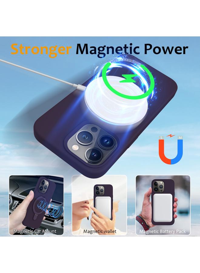 اس-توب جراب لهاتف iPhone 14 Pro Max مصنوع من السيليكون السائل المغناطيسي MagSafe مع حامل حلقي - Image 3