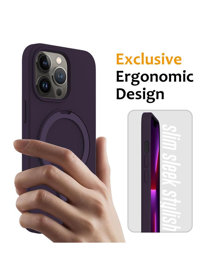 اس-توب جراب لهاتف iPhone 14 Pro Max مصنوع من السيليكون السائل المغناطيسي MagSafe مع حامل حلقي - Image 2