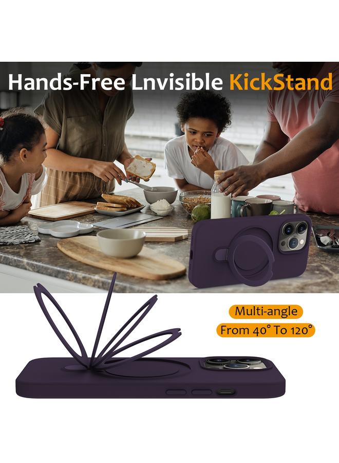 اس-توب جراب لهاتف iPhone 14 Pro Max مصنوع من السيليكون السائل المغناطيسي MagSafe مع حامل حلقي - Image 5