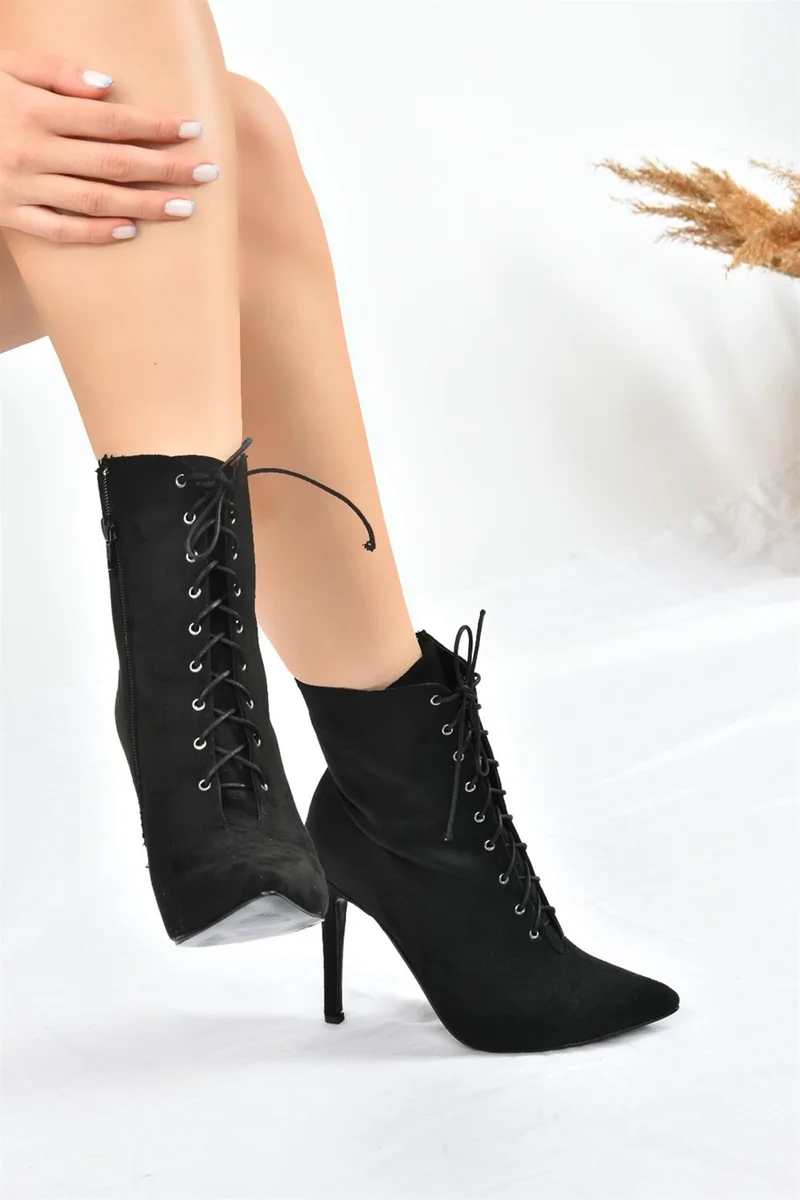 فوكس شوز Black Suede Thin High Heels Women's Boots L372493502
