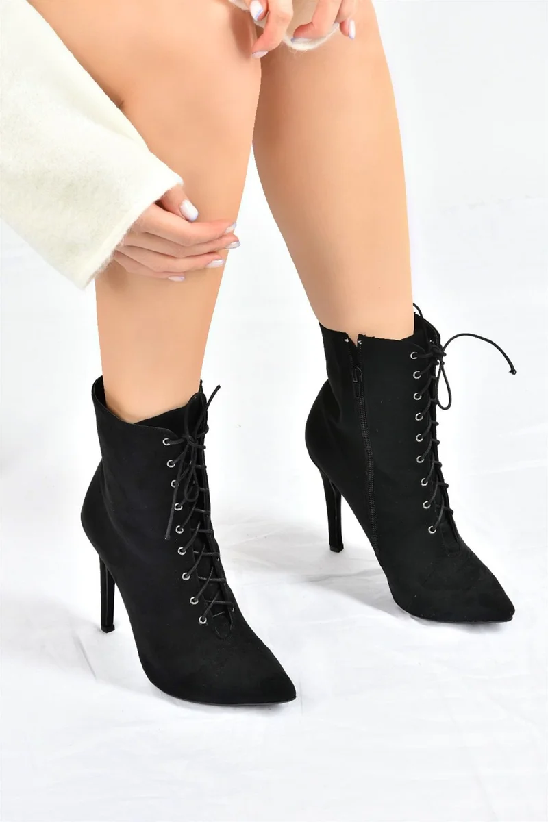 فوكس شوز Black Suede Thin High Heels Women's Boots L372493502