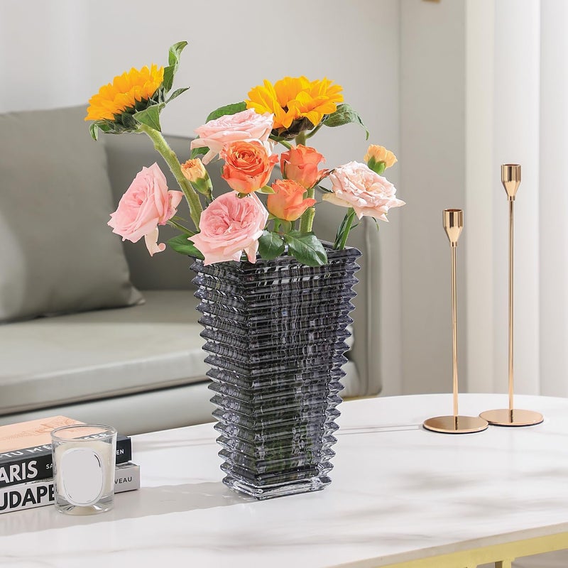 mcmcncuiu Crystal Glass Vase - Black, Grey, 11 Inches - Large Modern Flower Vase for Centerpieces, Living Room, Dining Table, Wedding - Image 4