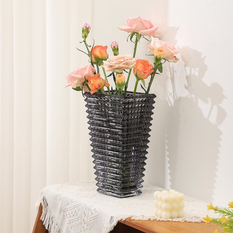 mcmcncuiu Crystal Glass Vase - Black, Grey, 11 Inches - Large Modern Flower Vase for Centerpieces, Living Room, Dining Table, Wedding - Image 3