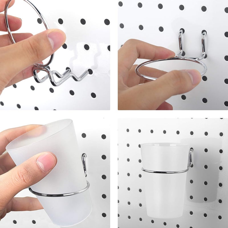 Kuhome 6 Set Pegboard Hooks with Cups, Ring Style Bins with Rings, Pegboard Cup Holder Accessories for Organizing Storage (Transparent) - Image 4