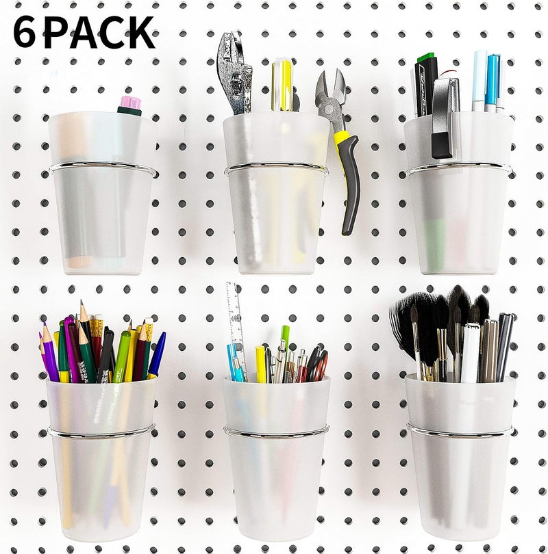 Kuhome 6 Set Pegboard Hooks with Cups, Ring Style Bins with Rings, Pegboard Cup Holder Accessories for Organizing Storage (Transparent) - Image 1