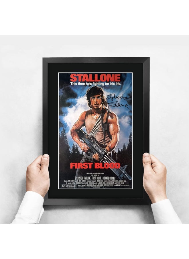 HWC Trading HWC Trading First Blood Sylvester Stallone Rambo 16 x 12 inch Framed Gifts Printed Poster Signed Autograph Picture for Movie Memorabilia Fans - 16" x 12" Framed  - Image 3