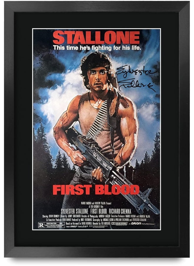 HWC Trading HWC Trading First Blood Sylvester Stallone Rambo 16 x 12 inch Framed Gifts Printed Poster Signed Autograph Picture for Movie Memorabilia Fans - 16" x 12" Framed  - Image 1