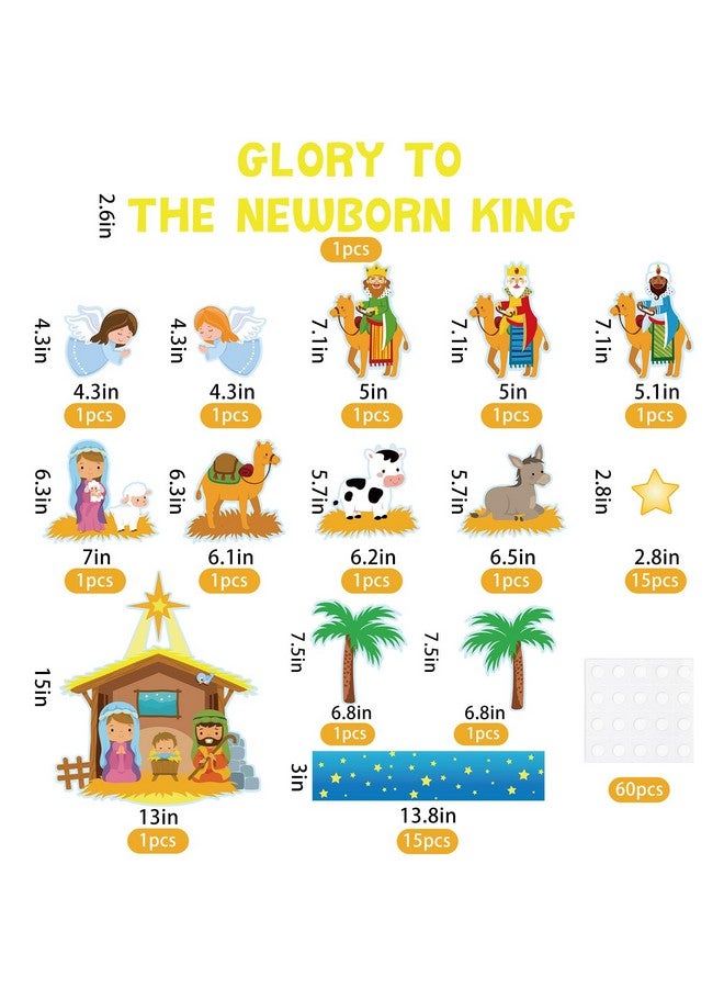 Whaline 63Pcs Christmas Nativity Bulletin Board Decorations Set Xmas Jesus Birth Cut-Outs Christmas Nativity Scene Cutouts Bulletin Border Decor With Glue Points For School Classroom Church Decor - Image 2