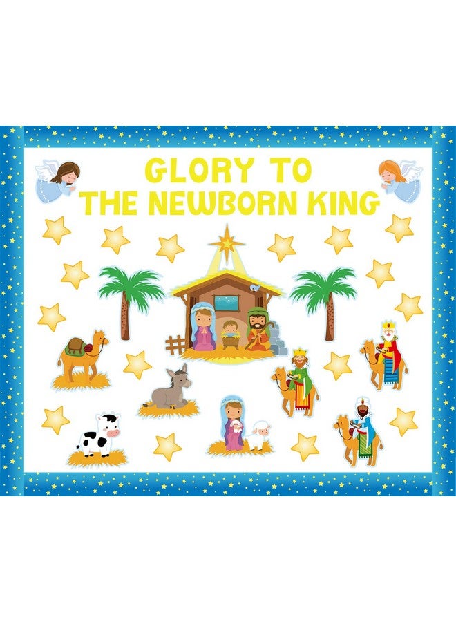 Whaline 63Pcs Christmas Nativity Bulletin Board Decorations Set Xmas Jesus Birth Cut-Outs Christmas Nativity Scene Cutouts Bulletin Border Decor With Glue Points For School Classroom Church Decor - Image 1