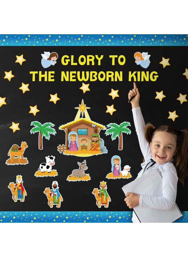 Whaline 63Pcs Christmas Nativity Bulletin Board Decorations Set Xmas Jesus Birth Cut-Outs Christmas Nativity Scene Cutouts Bulletin Border Decor With Glue Points For School Classroom Church Decor - Image 4