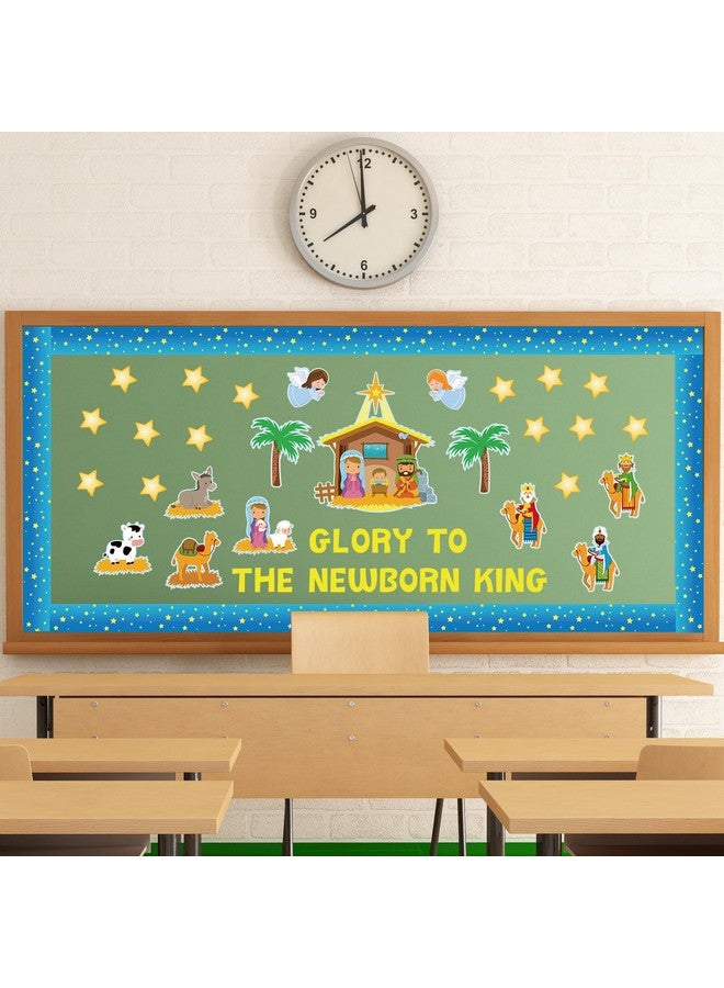 Whaline 63Pcs Christmas Nativity Bulletin Board Decorations Set Xmas Jesus Birth Cut-Outs Christmas Nativity Scene Cutouts Bulletin Border Decor With Glue Points For School Classroom Church Decor - Image 3