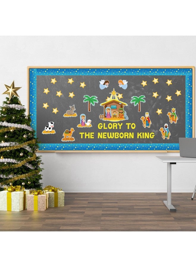 Whaline 63Pcs Christmas Nativity Bulletin Board Decorations Set Xmas Jesus Birth Cut-Outs Christmas Nativity Scene Cutouts Bulletin Border Decor With Glue Points For School Classroom Church Decor - Image 5