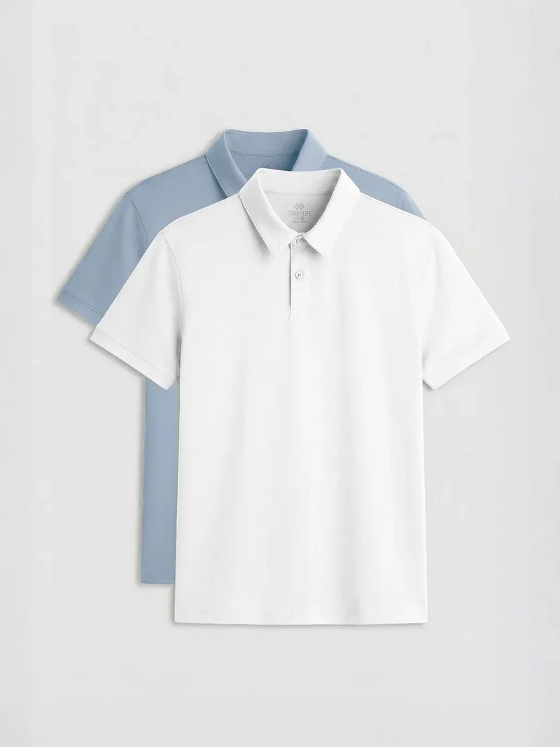 TOMMYLIFE TOMMY Men's Cotton-Elastane Polo T-Shirt