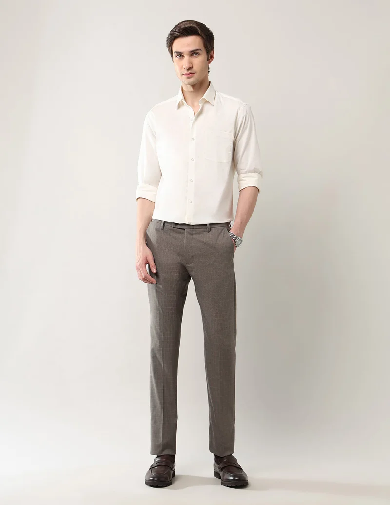 Arrow Brown Textured Dobby Autoflex Trousers for Men | Best Price UAE