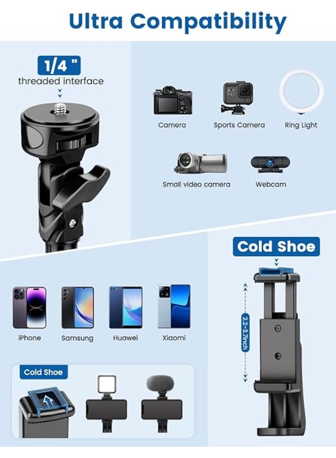 72" Tall Phone Tripod for Camera & Cell Phone - Stable & Adjustable Stand with Remote - Easy-to-Use for Video & Live Streaming - Image 2