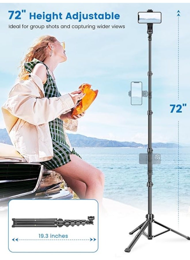 72" Tall Phone Tripod for Camera & Cell Phone - Stable & Adjustable Stand with Remote - Easy-to-Use for Video & Live Streaming - Image 3