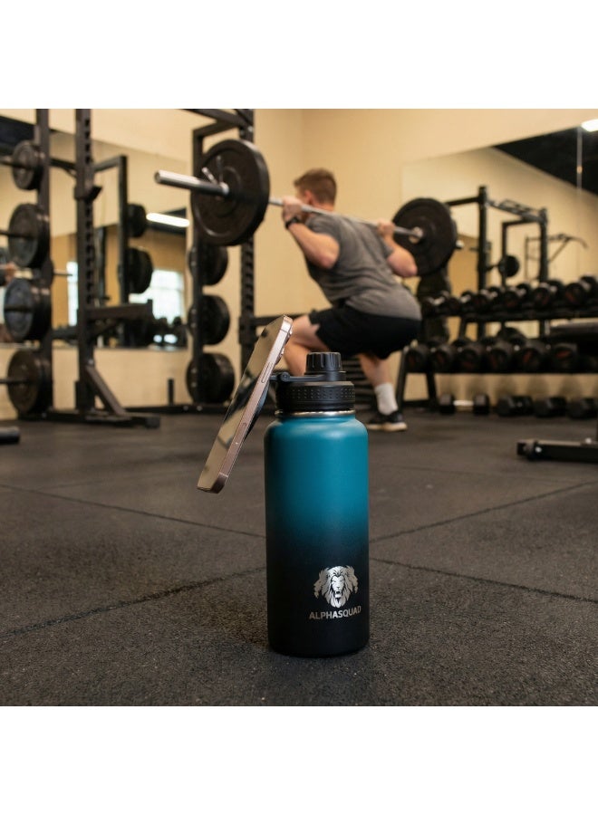 ALPHASQUAD 32Oz / 1000Ml Water Bottle with Magnetic Phone Holder, Stainless Steel Water Bottles Compatible with Phone Mount and Tripod for iPhone, Double Walled Insulated Tumbler for Gym, Sport (Teal) - Image 4