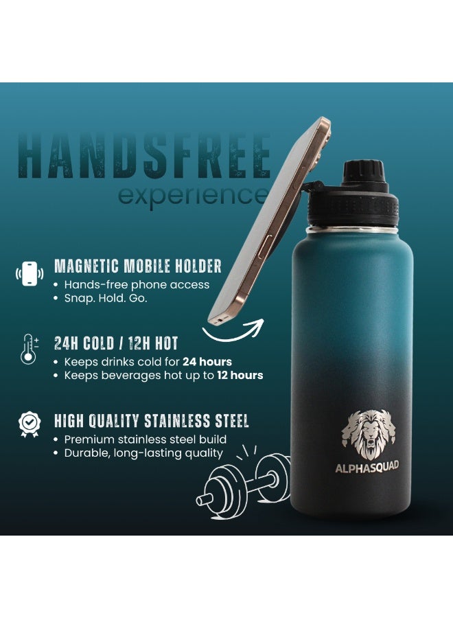 ALPHASQUAD 32Oz / 1000Ml Water Bottle with Magnetic Phone Holder, Stainless Steel Water Bottles Compatible with Phone Mount and Tripod for iPhone, Double Walled Insulated Tumbler for Gym, Sport (Teal) - Image 5