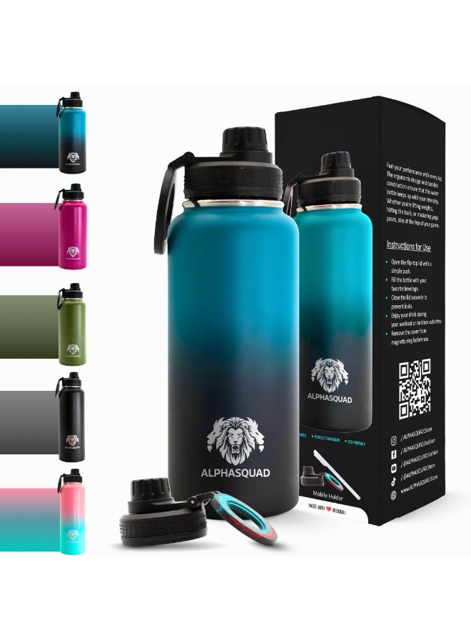 ALPHASQUAD 32Oz / 1000Ml Water Bottle with Magnetic Phone Holder, Stainless Steel Water Bottles Compatible with Phone Mount and Tripod for iPhone, Double Walled Insulated Tumbler for Gym, Sport (Teal) - Image 2