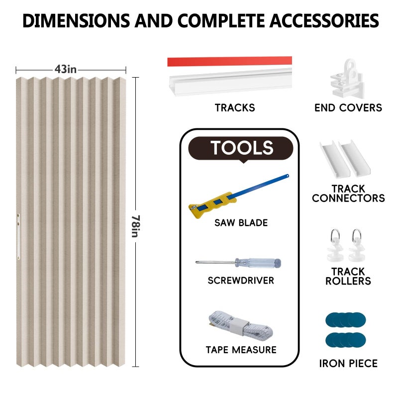 Jilron Accordian Door Curtain,Install Adhesive Track 100% Blackout Doorway Curtains,Suitable for Bedroom,Closet,Interior Room Divider,Off White 43" WÃ—78" L,1 Piece - Image 5