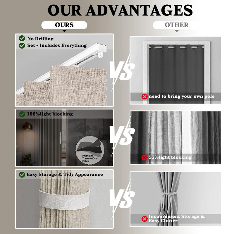 Jilron Accordian Door Curtain,Install Adhesive Track 100% Blackout Doorway Curtains,Suitable for Bedroom,Closet,Interior Room Divider,Off White 43" WÃ—78" L,1 Piece - Image 2