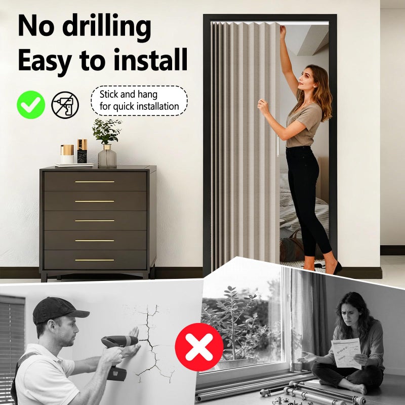 Jilron Accordian Door Curtain,Install Adhesive Track 100% Blackout Doorway Curtains,Suitable for Bedroom,Closet,Interior Room Divider,Off White 43" WÃ—78" L,1 Piece - Image 4