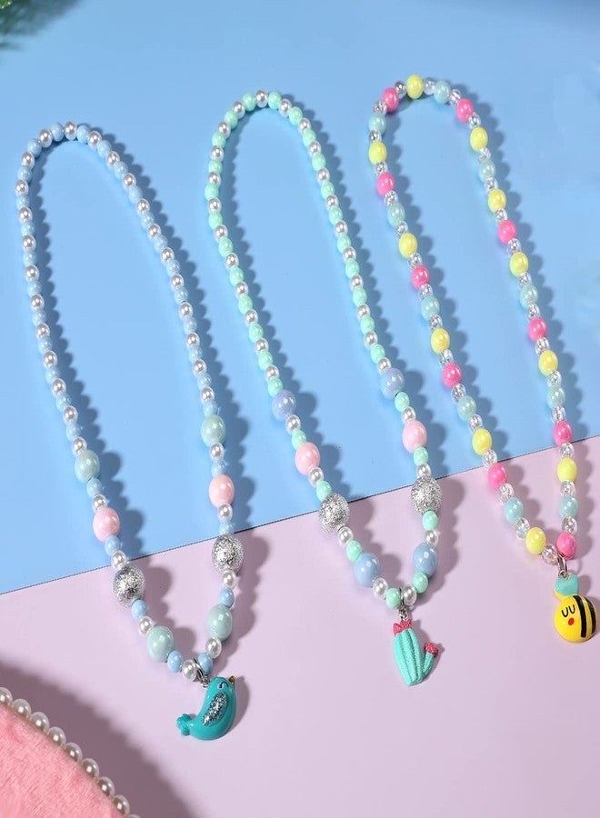 PinkSheep Jewelry Sets Beaded Necklace and Beads Bracelet for Kids Girls 10 Sets Unicorn Cat Bird Owl Necklace and Beads Little Favors Bags for Girls Princess Dress Up Pretend Play - Image 5