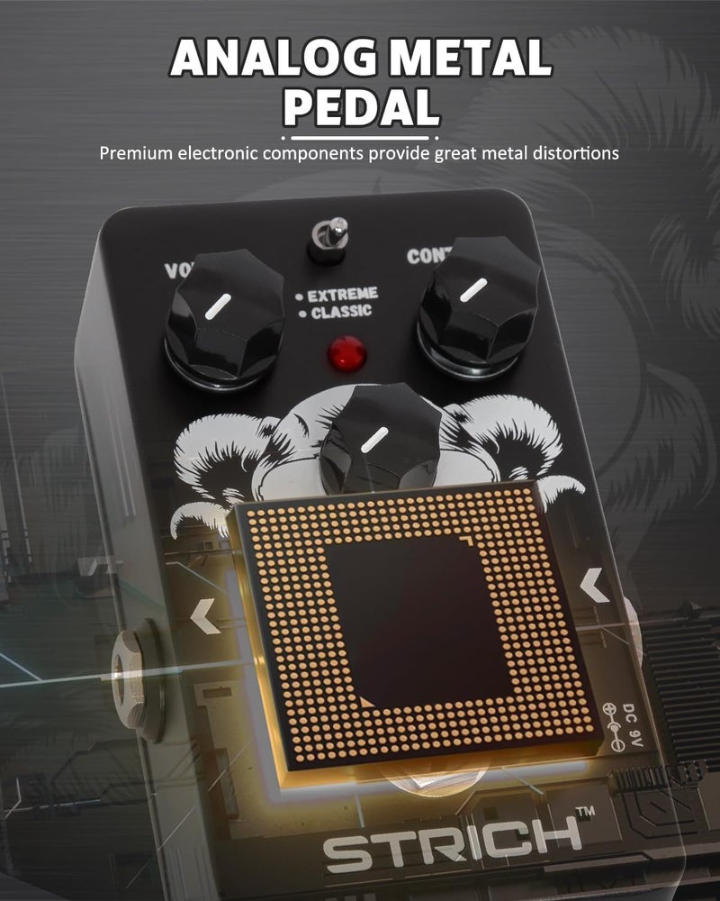 STRICH Metal Distortion Guitar Pedal, WARCRY Distortion 2 Modes Fat, Boost, Normal Classic Crunch 80s Metal/Nu Metal, True Bypass for Electric Guitar, Black and White - Image 2