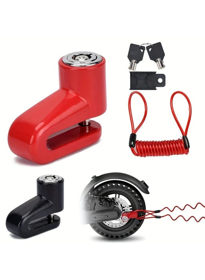 Red Disc Brake Lock Set with Reminder Rope Anti Theft Motorcycle Lock Portable - Image 1