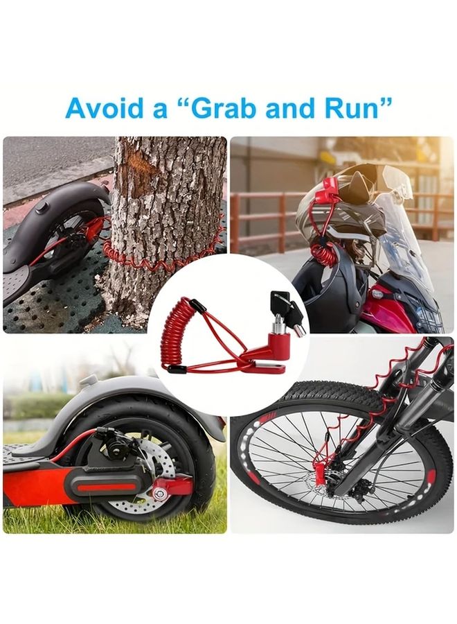 Red Disc Brake Lock Set with Reminder Rope Anti Theft Motorcycle Lock Portable - Image 5